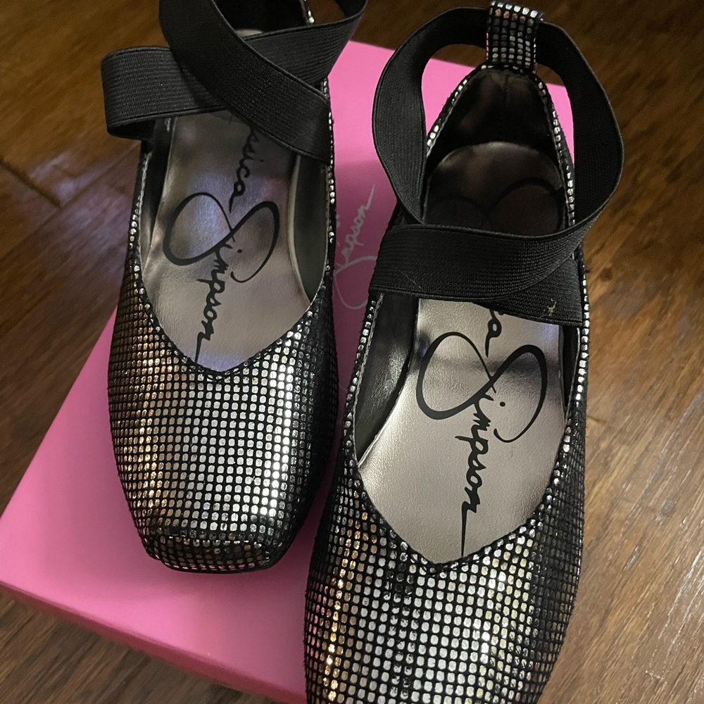 Jessica Simpson girls 13.5 ballet flats silver glittery fancy shoes